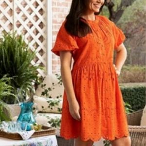 Antonio Melani X Kimberly Whitman Eyelet Puff Sleeve Scallop Button Dress